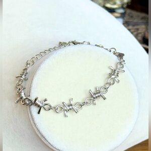 Silver Tone Barbed Wire Chain Bracelet Punk Goth Adjustable Edgy Fashion Jewelry